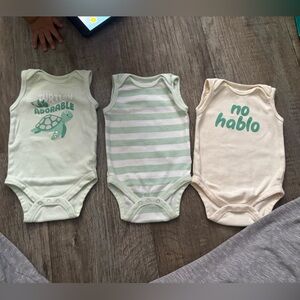 Koala Kids Green and Cream Bodysuit Trio